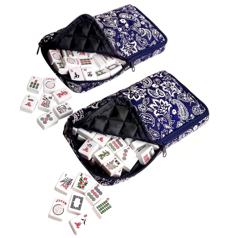 American Mahjong Set 166 White Tiles 4 All-in-One Rack/Pushers Blue Soft Bag Q591527