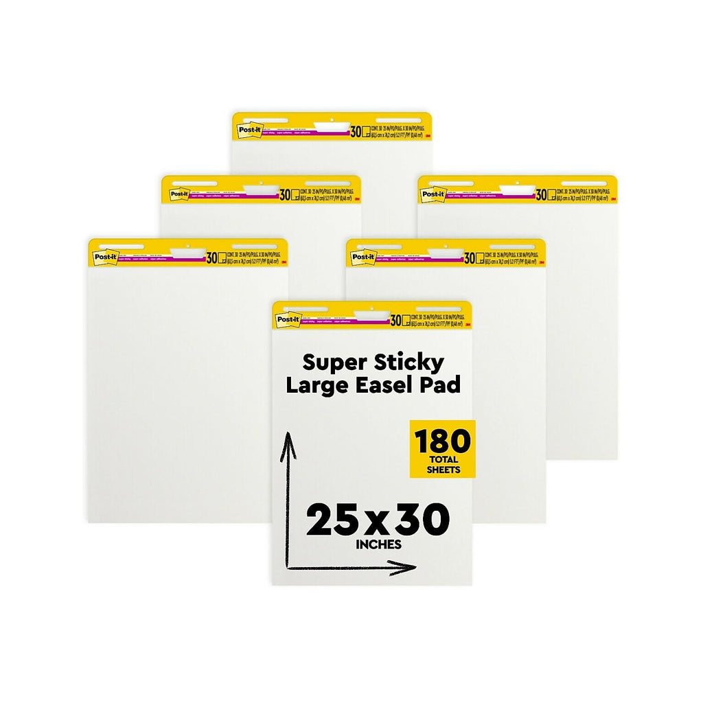 Super Sticky Wall Easel Pad, 25" x 30", 20 Sheets/Pad, 6 Pads/Pack B65738