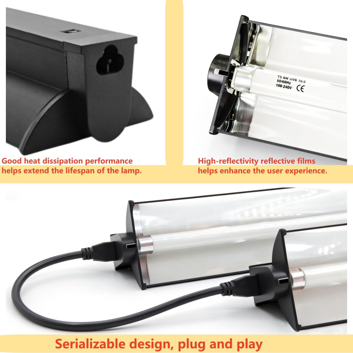 8W T5 UVB UVA Reptile Light Fixture and Bulb Kit W356