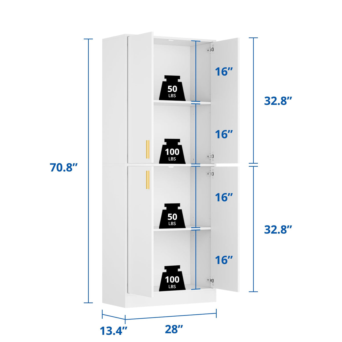 White Wood Storage Cabinet with Doors and Shelves N514