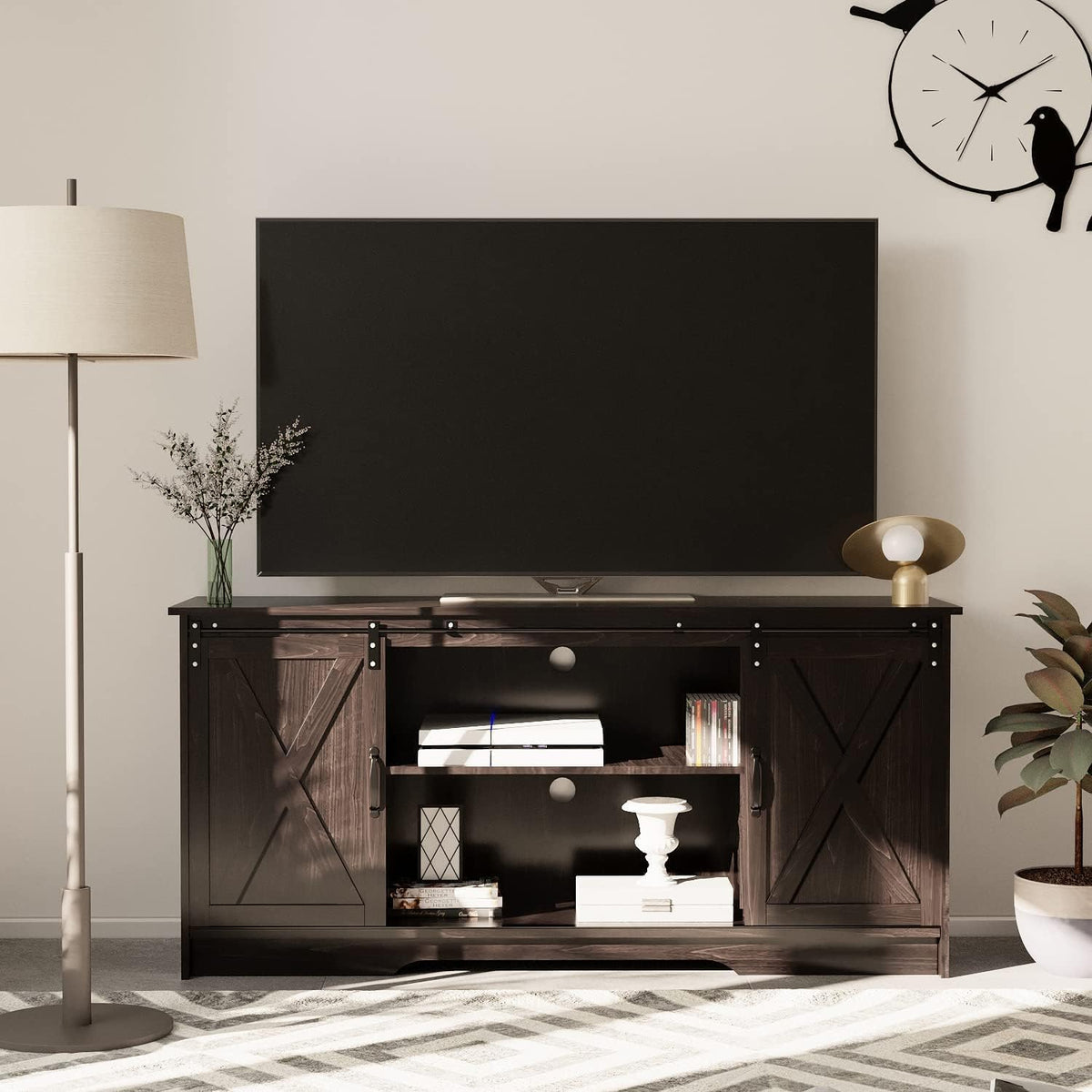 65 Inch TV Stand with Sliding Barn Doors G7382