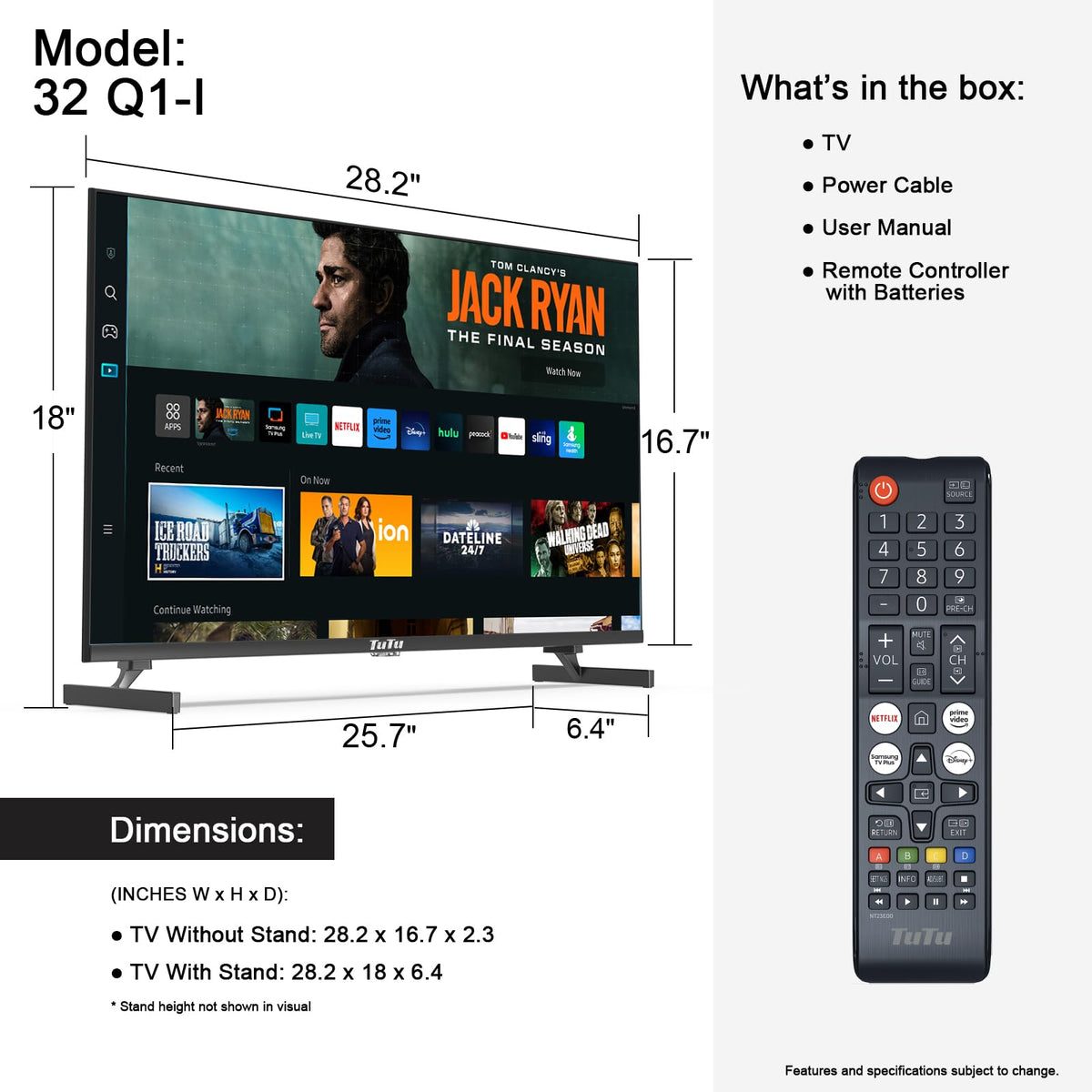 32 Inch FHD Smart TV 1080p Full HD Central Stand with HDR Dolby Audio R67008
