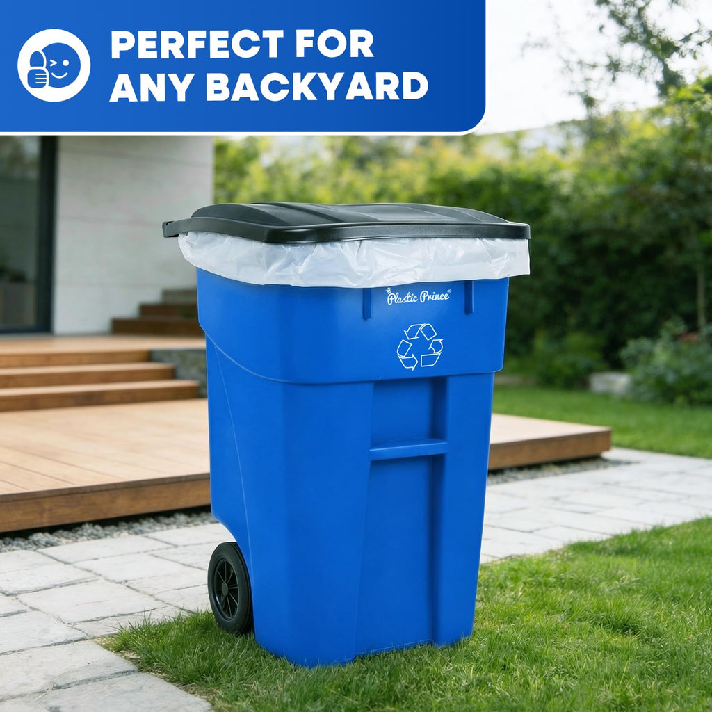 50 Gallon Blue Plastic Trash Can with Lid and Wheels B165