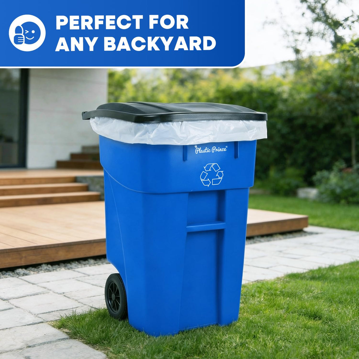 50 Gallon Blue Plastic Trash Can with Lid and Wheels B165