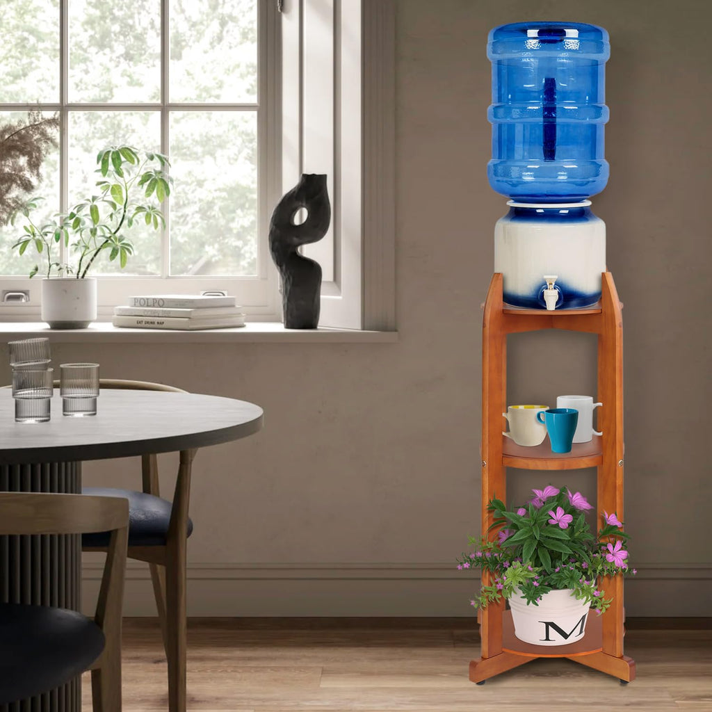 Solid Wood Water Dispenser Floor Stand with 3 Shelves A509891