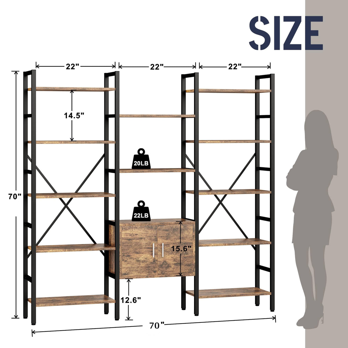 70 x 70" 5 Tier Bookcase with Storage Cabinet Rustic Brown R3981