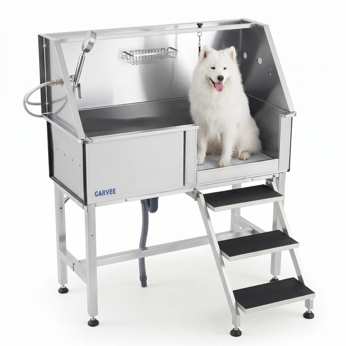 46 Inch Stainless Steel Dog Washing Station with Stair W62182