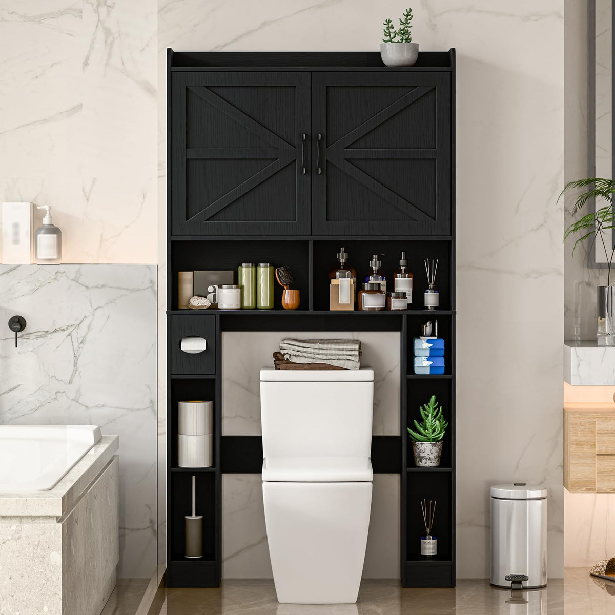 Over The Toilet Storage Cabinet with Barn Doors D203046