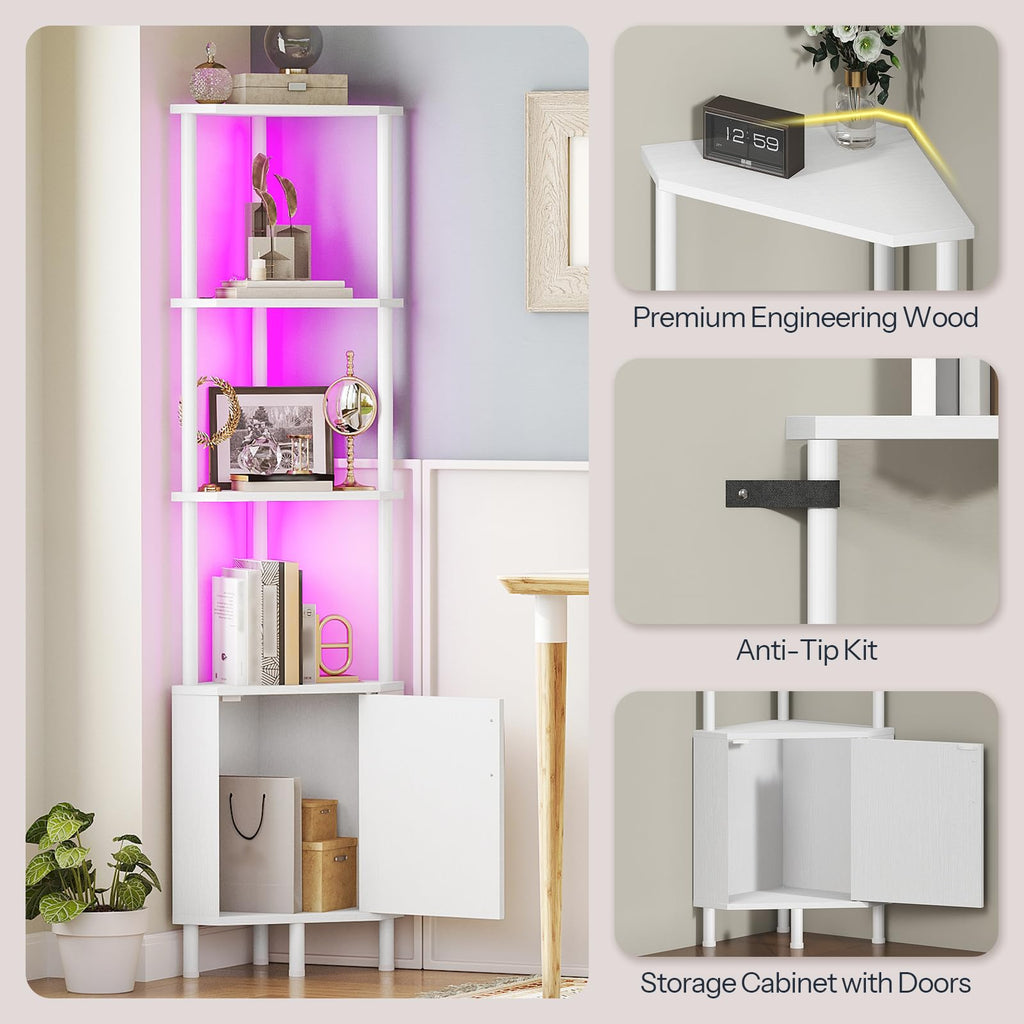 White 5-Tier Corner Cabinet with Doors F118