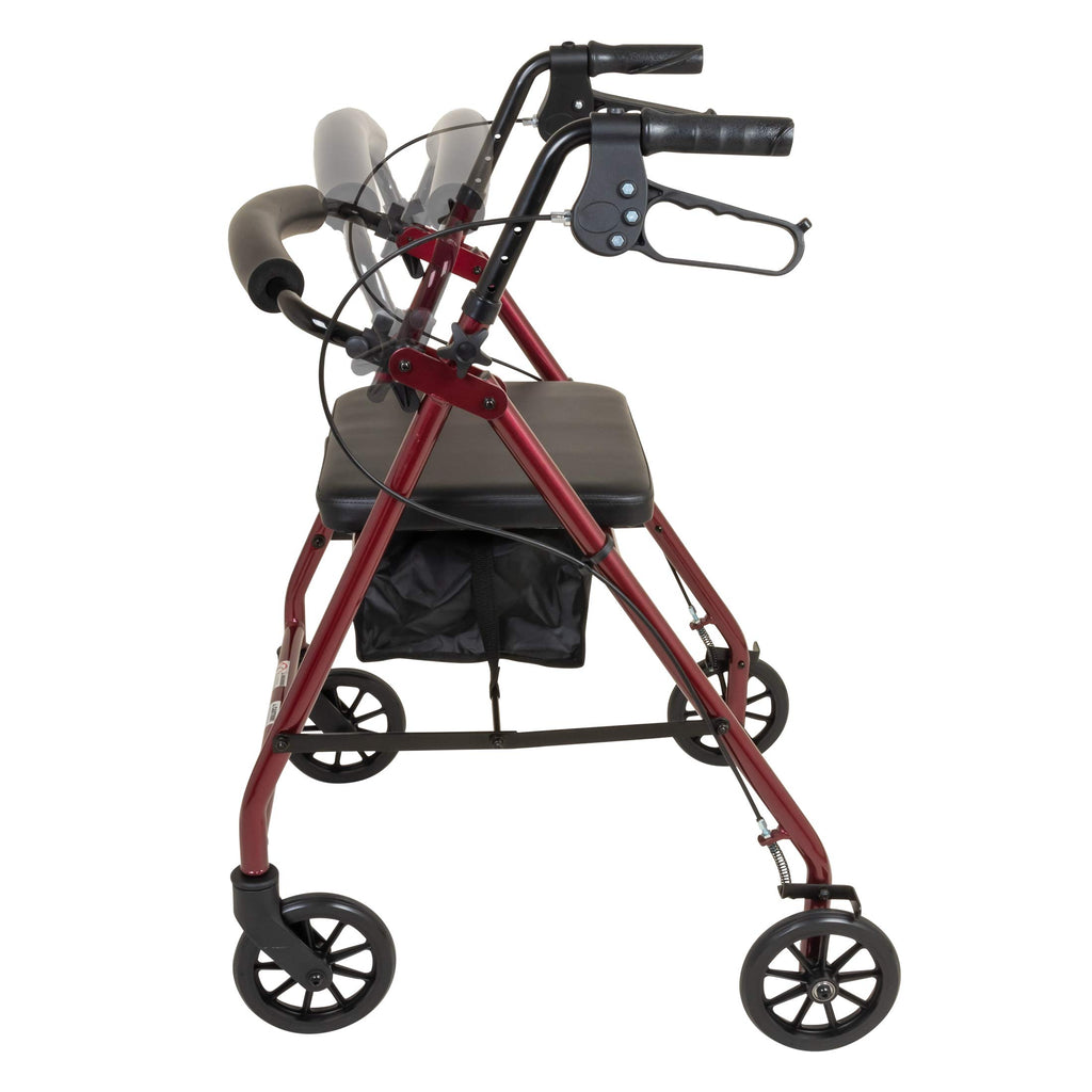 Aluminum Rollator Walker with Seat, 6-inch Wheels, Foldable, Burgundy L3625
