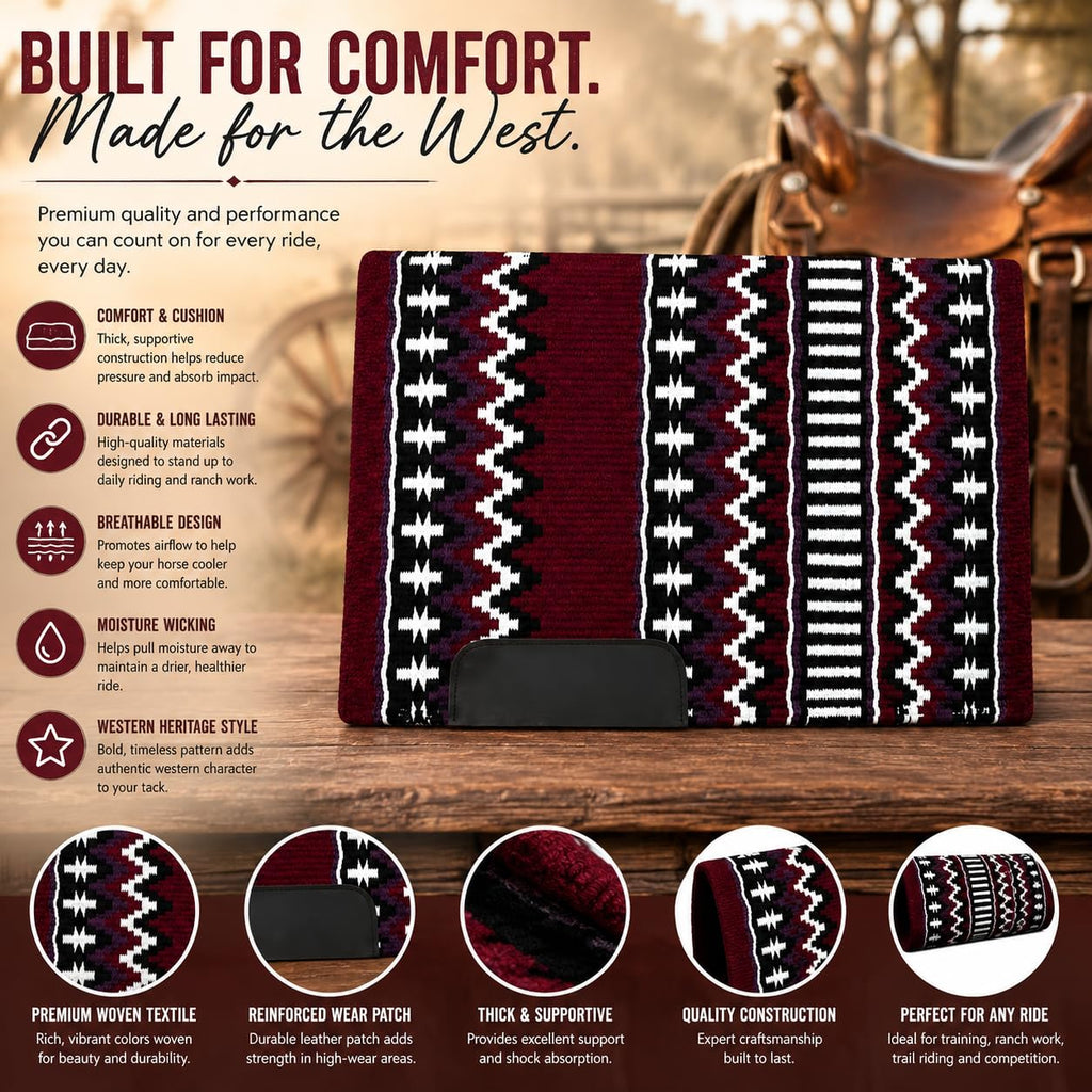 Burgundy Black White Tribal Horse Saddle Pad K81509