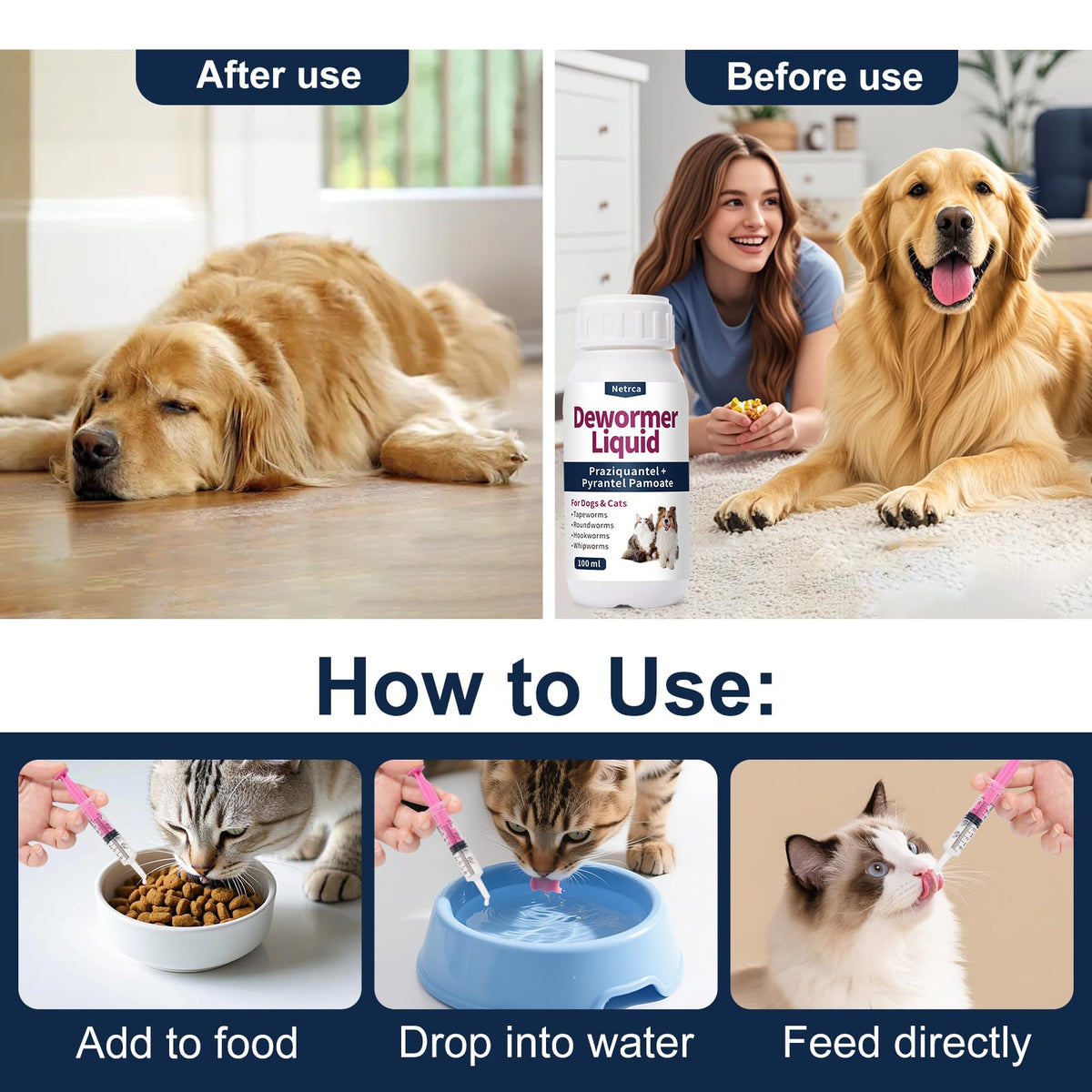 Dewormer Liquid for Dogs & Cats, 100ml A48334