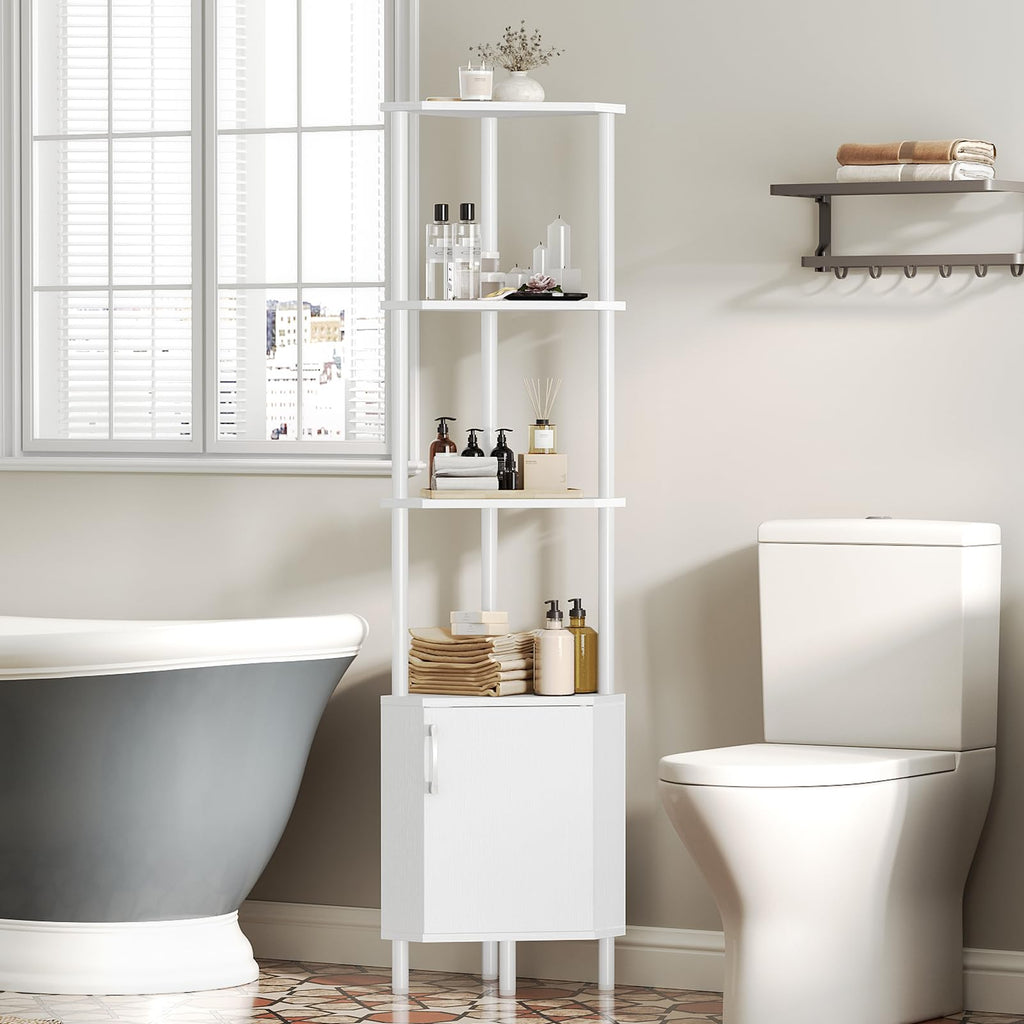 White 5-Tier Corner Cabinet with Doors F118
