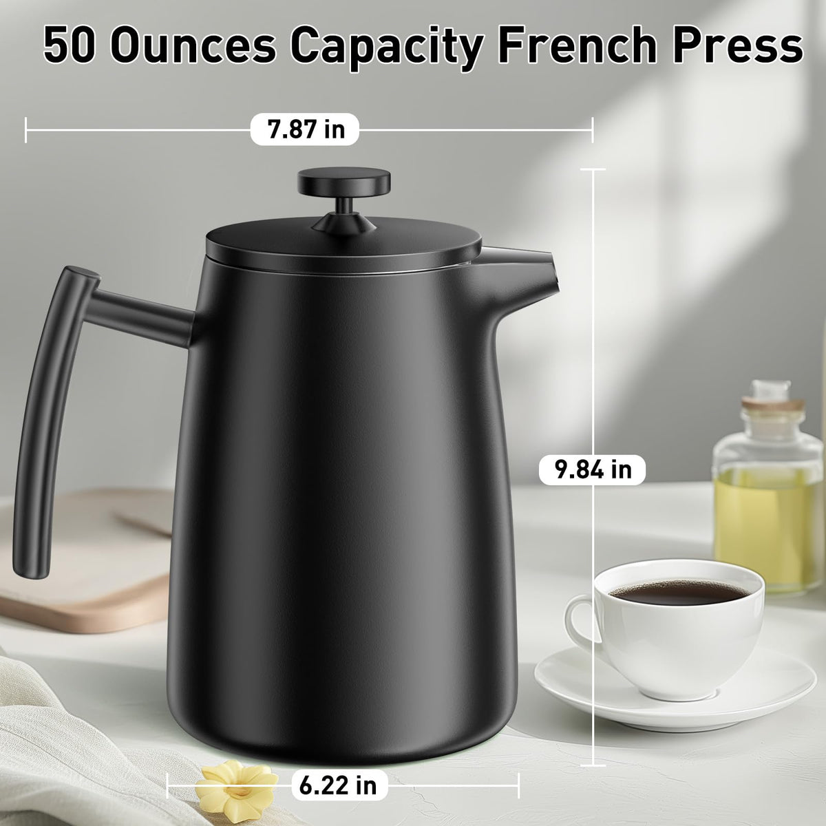 50oz Stainless Steel Insulated French Press Coffee Maker N947