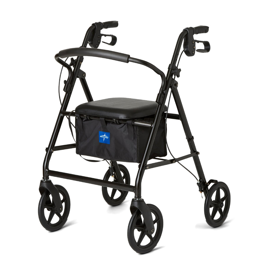 Burgundy Aluminum Rollator Walker with 8” Wheels and Padded Seat N4330