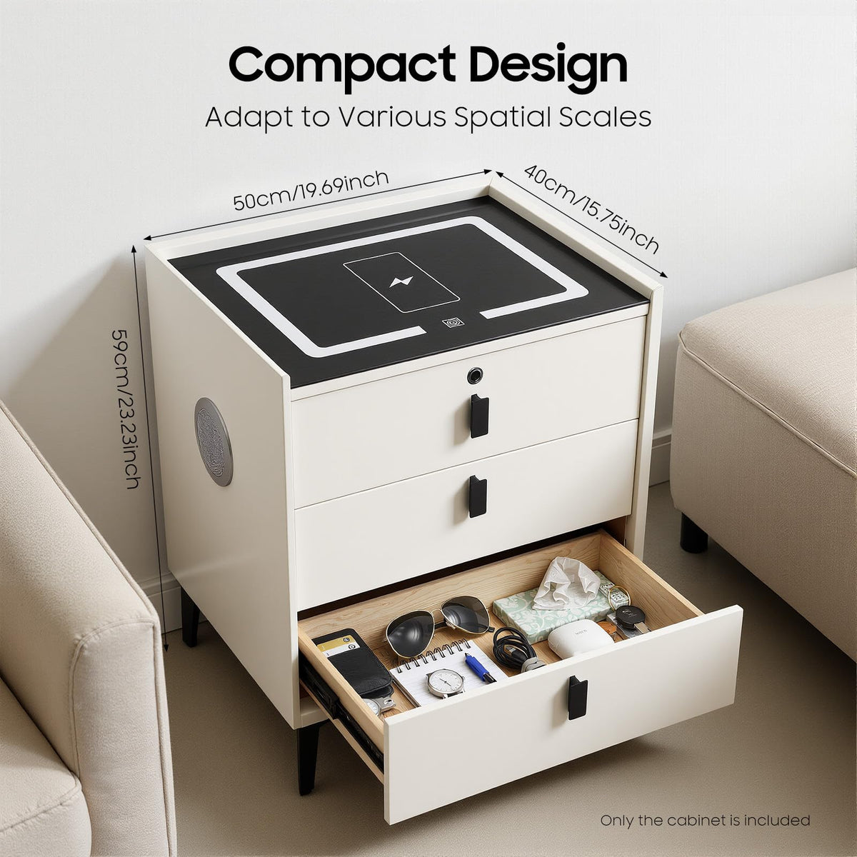 LED Nightstand with Charging Station and Drawers C34053