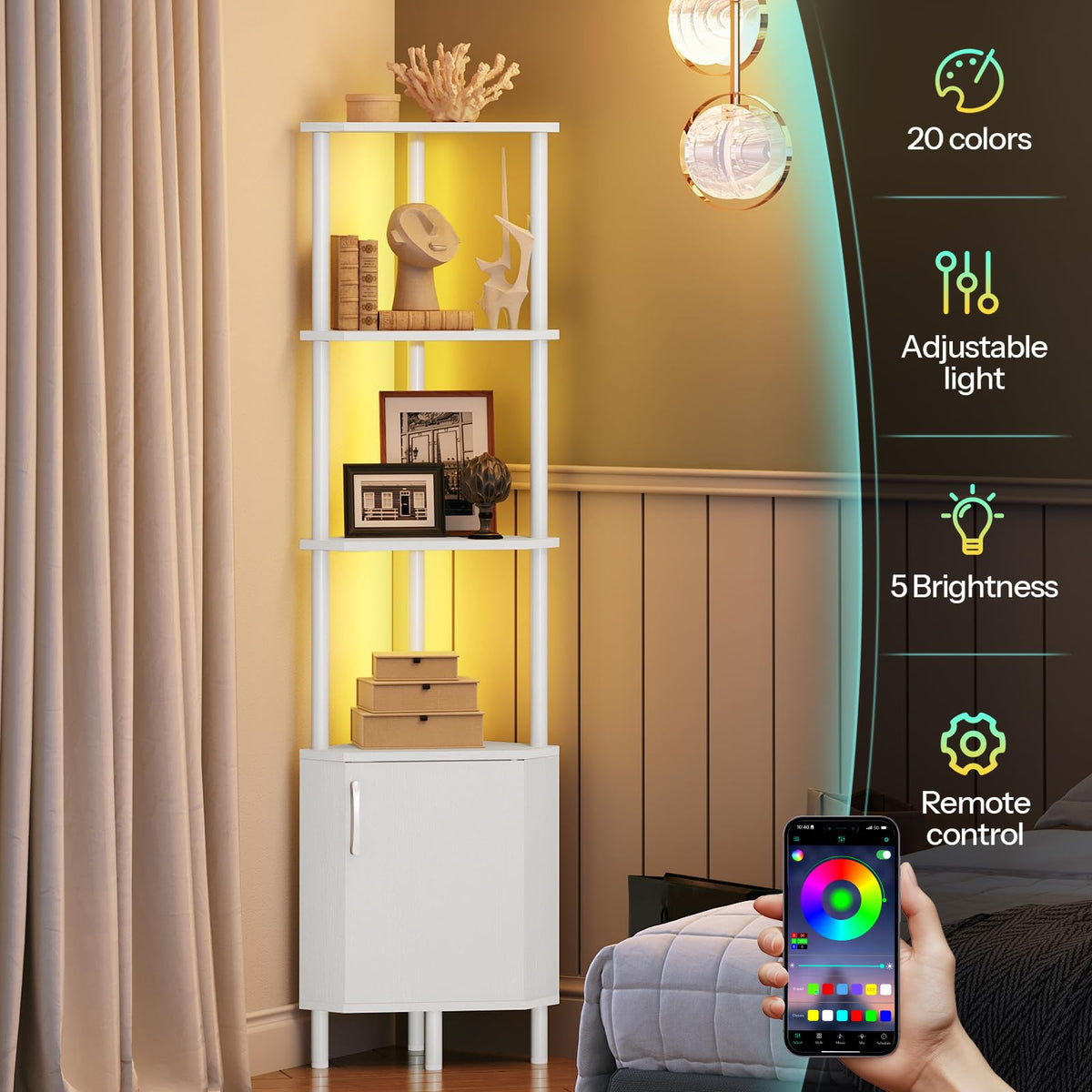 White 5-Tier Corner Cabinet with Doors F118