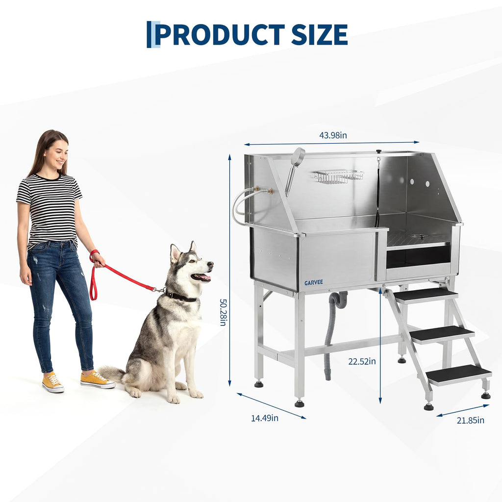 46 Inch Stainless Steel Dog Washing Station with Stair W62182