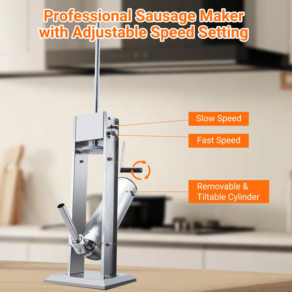 Manual Stainless Steel Sausage Stuffer with 4 Stuffing Tubes D777