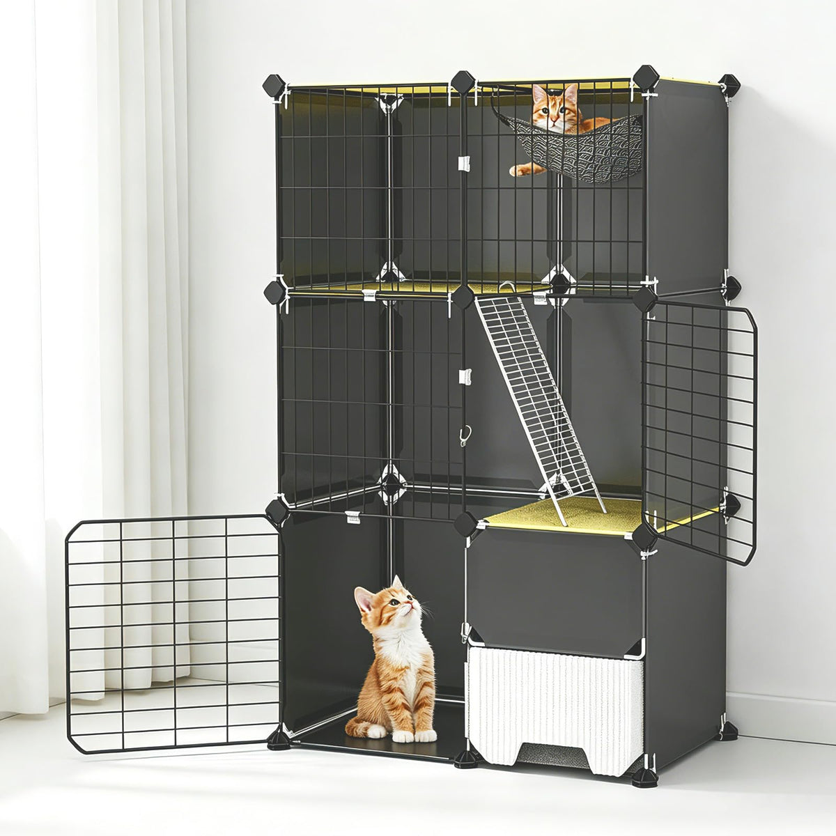 3-Tier Cat Cage with Litter Box, Hammock & Ladders Q173069