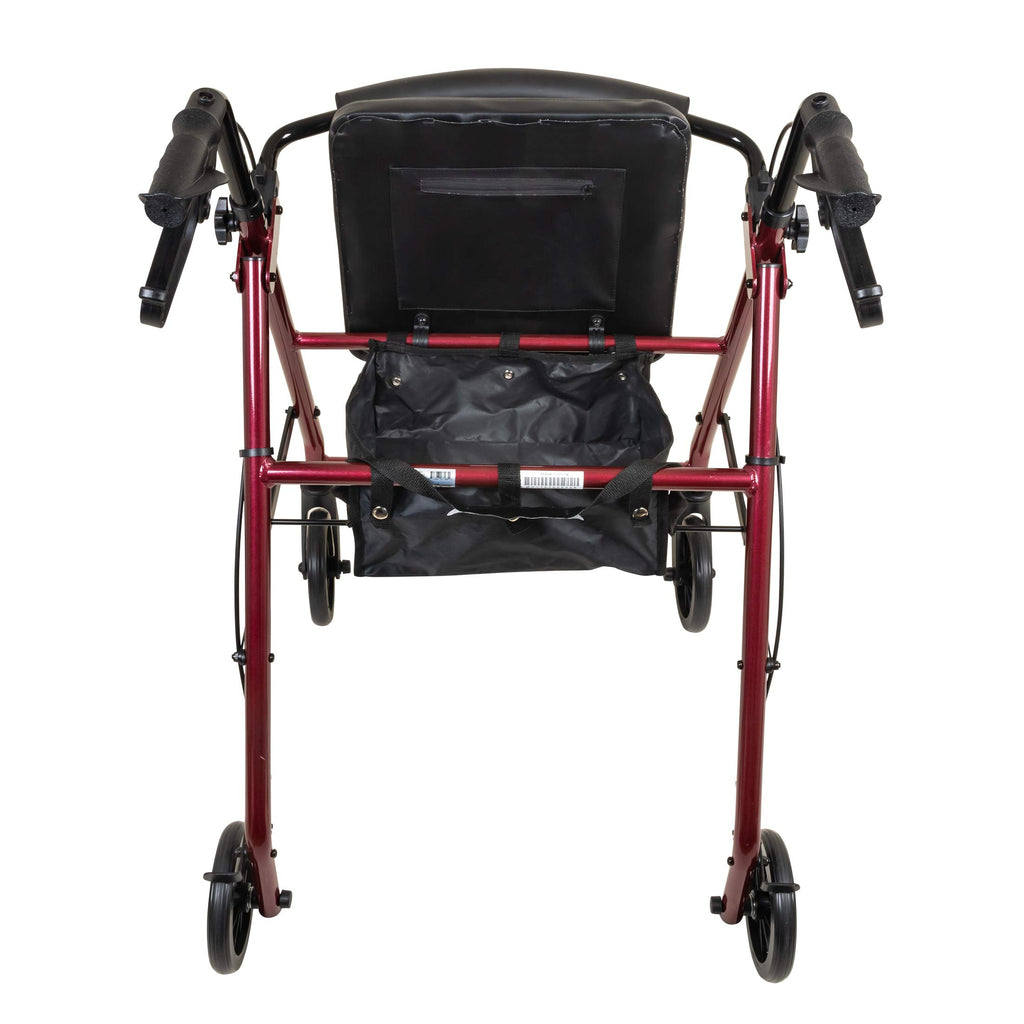 Aluminum Rollator Walker with Seat, 6-inch Wheels, Foldable, Burgundy L3625