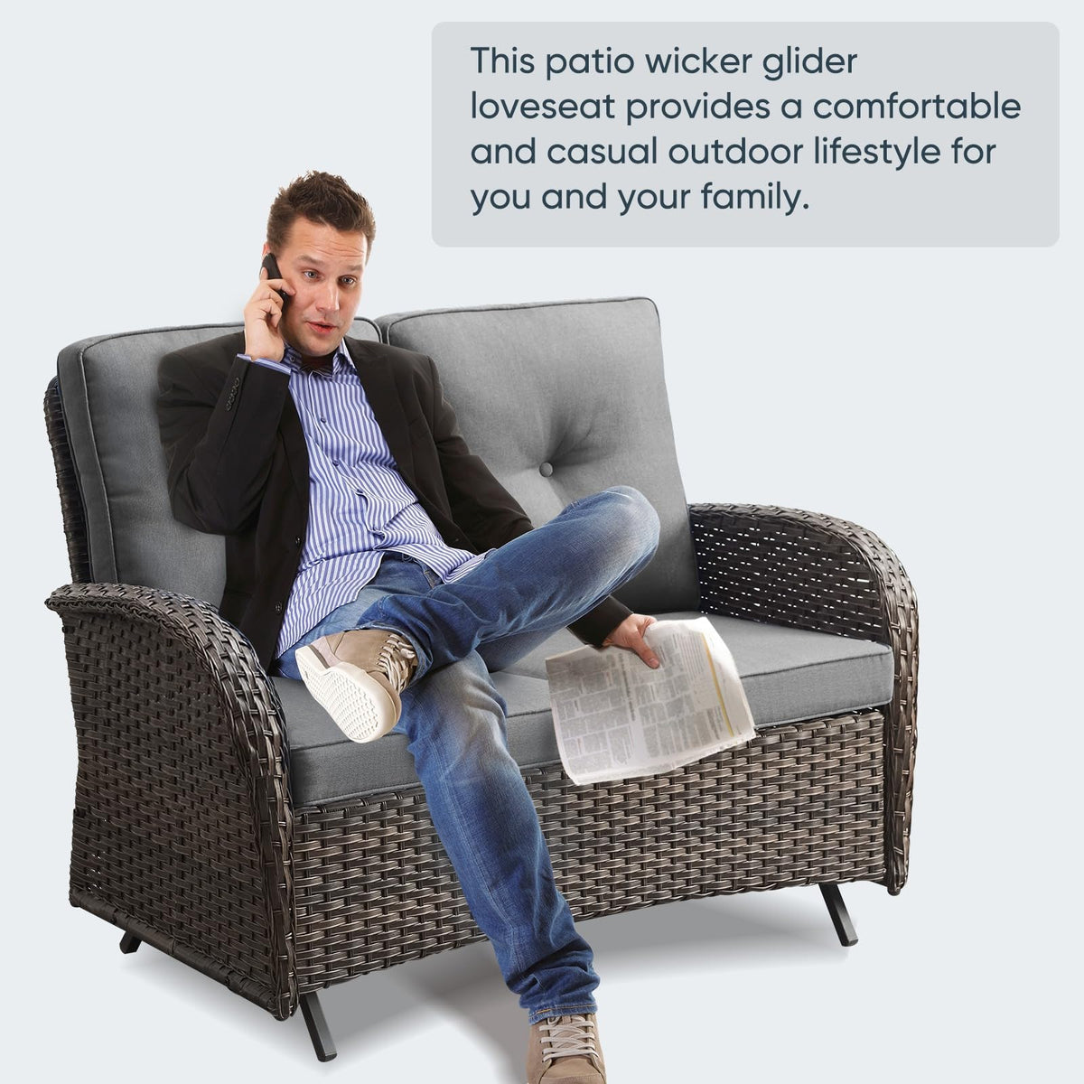 Brown 2 Seater Wicker Outdoor Glider Bench B923