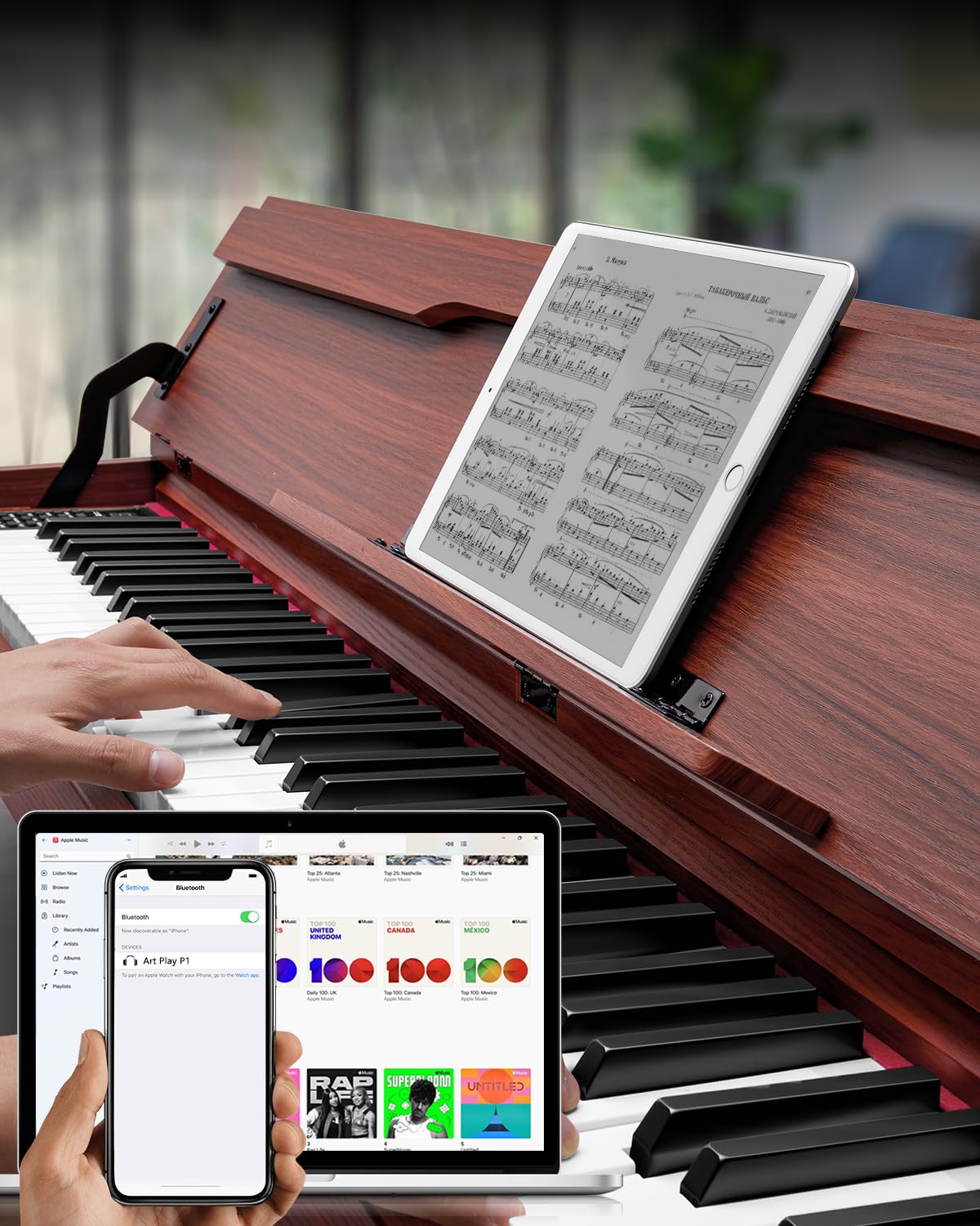 88 Keys Hammer-Action Fully Weighted Digital Piano with Furniture Stand B4370