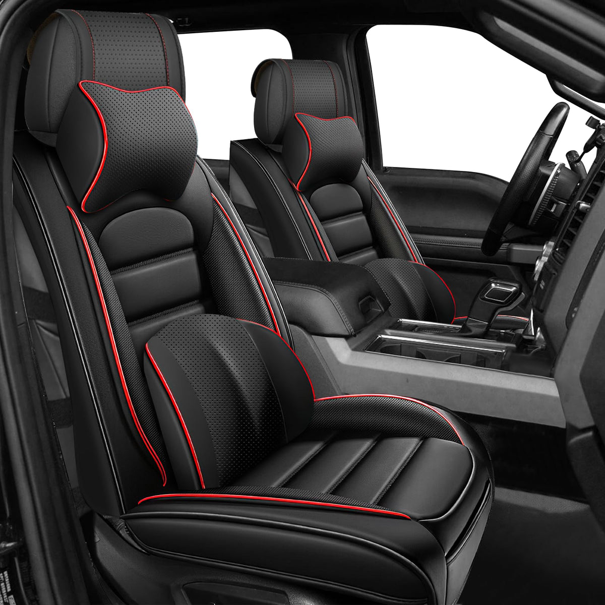 Waterproof Nappa Leather Car Seat Covers 5 Seats Black Red K198202