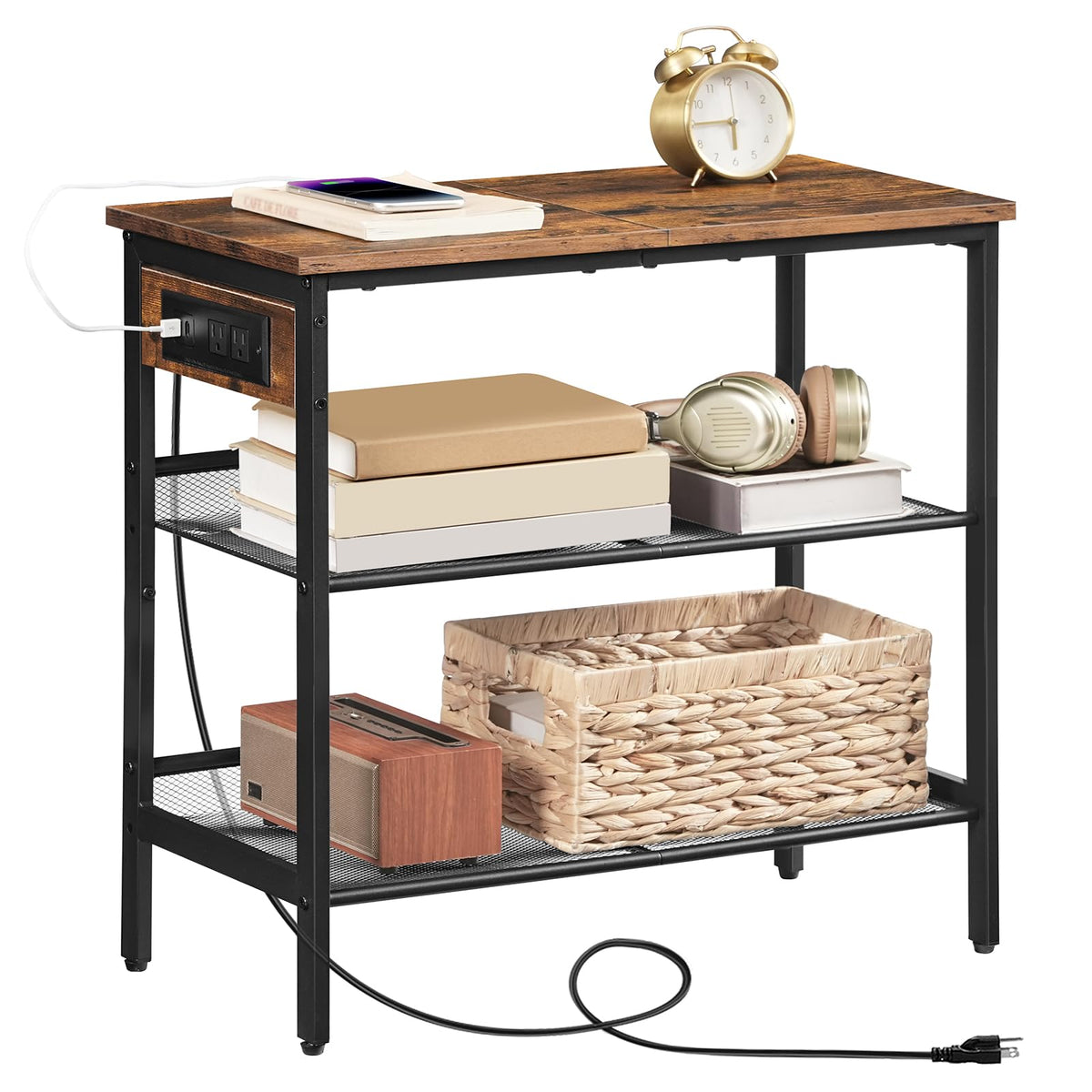 3-Tier Narrow End Table with Charging Station B20999