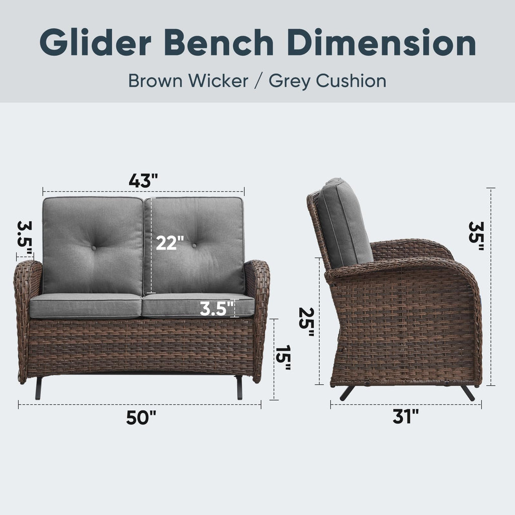 Brown 2 Seater Wicker Outdoor Glider Bench B923