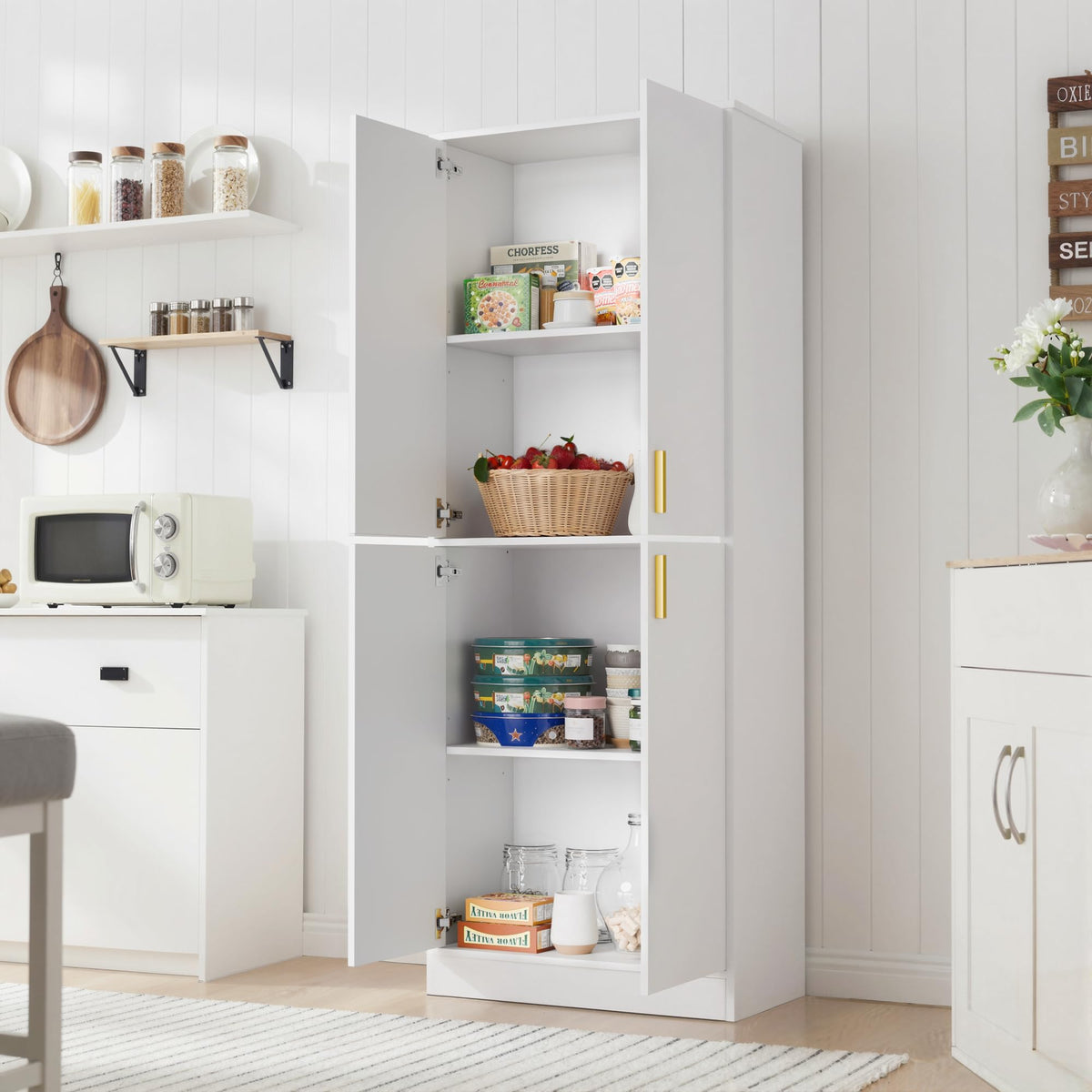 White Wood Storage Cabinet with Doors and Shelves N514