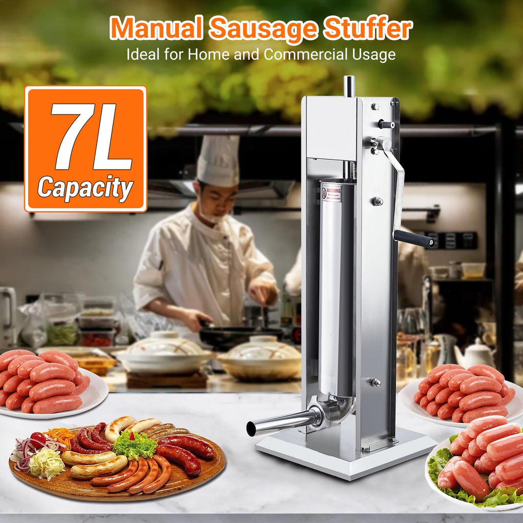 Manual Stainless Steel Sausage Stuffer with 4 Stuffing Tubes D777