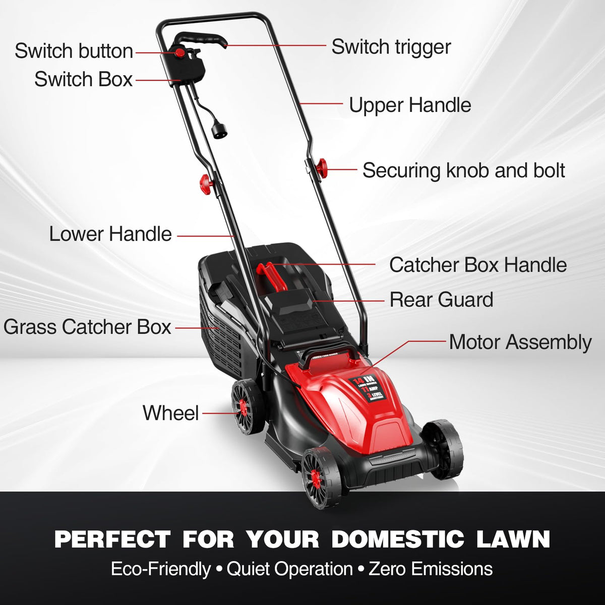 14" Corded Electric Lawn Mower with 3-Position Height Adjustment E112