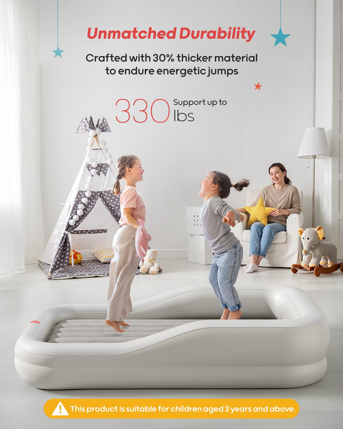 Inflatable Toddler Travel Bed Extra Large Gray E2823