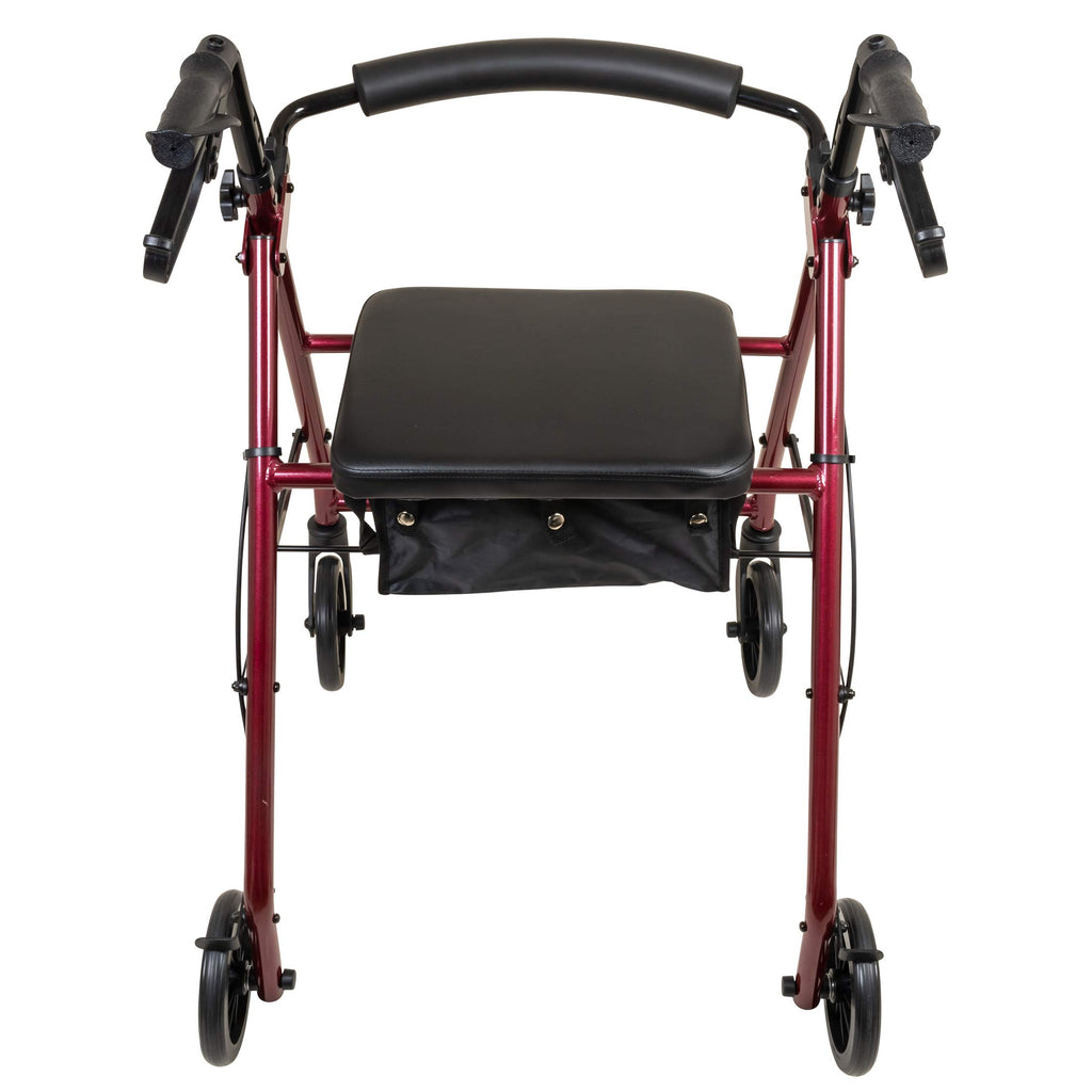 Aluminum Rollator Walker with Seat, 6-inch Wheels, Foldable, Burgundy L3625