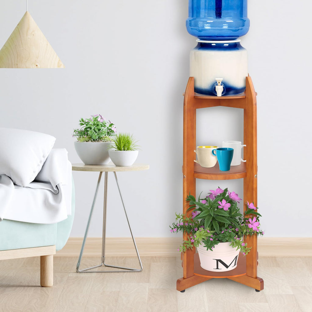 Solid Wood Water Dispenser Floor Stand with 3 Shelves A509891