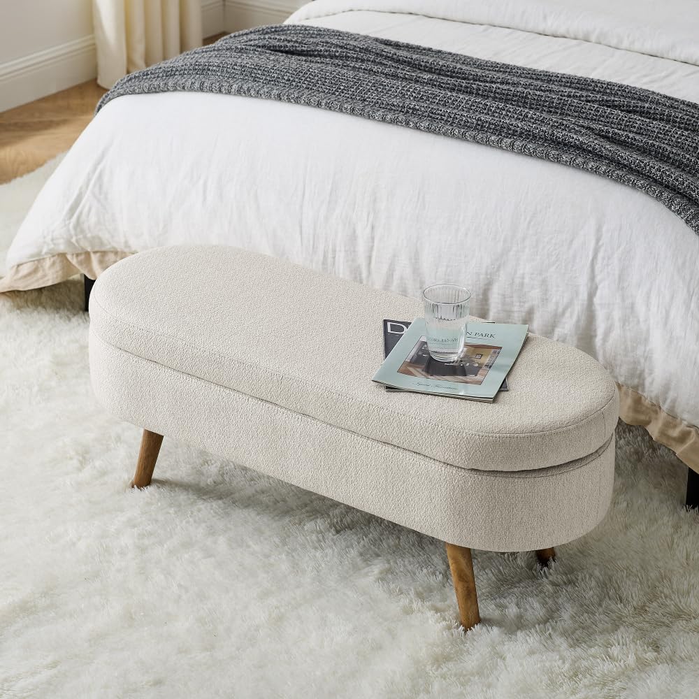 Oval Storage Bench with Rubber Wood Legs Z5398