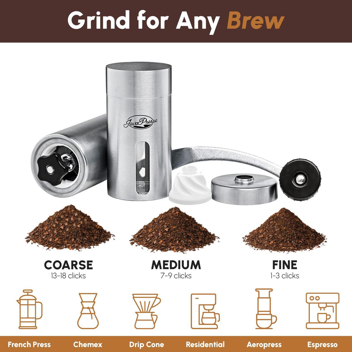 Manual Stainless Steel Conical Burr Coffee Grinder B1025