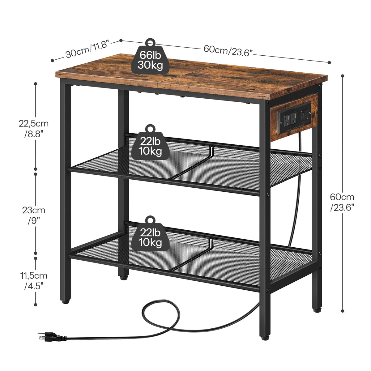 3-Tier Narrow End Table with Charging Station B20999