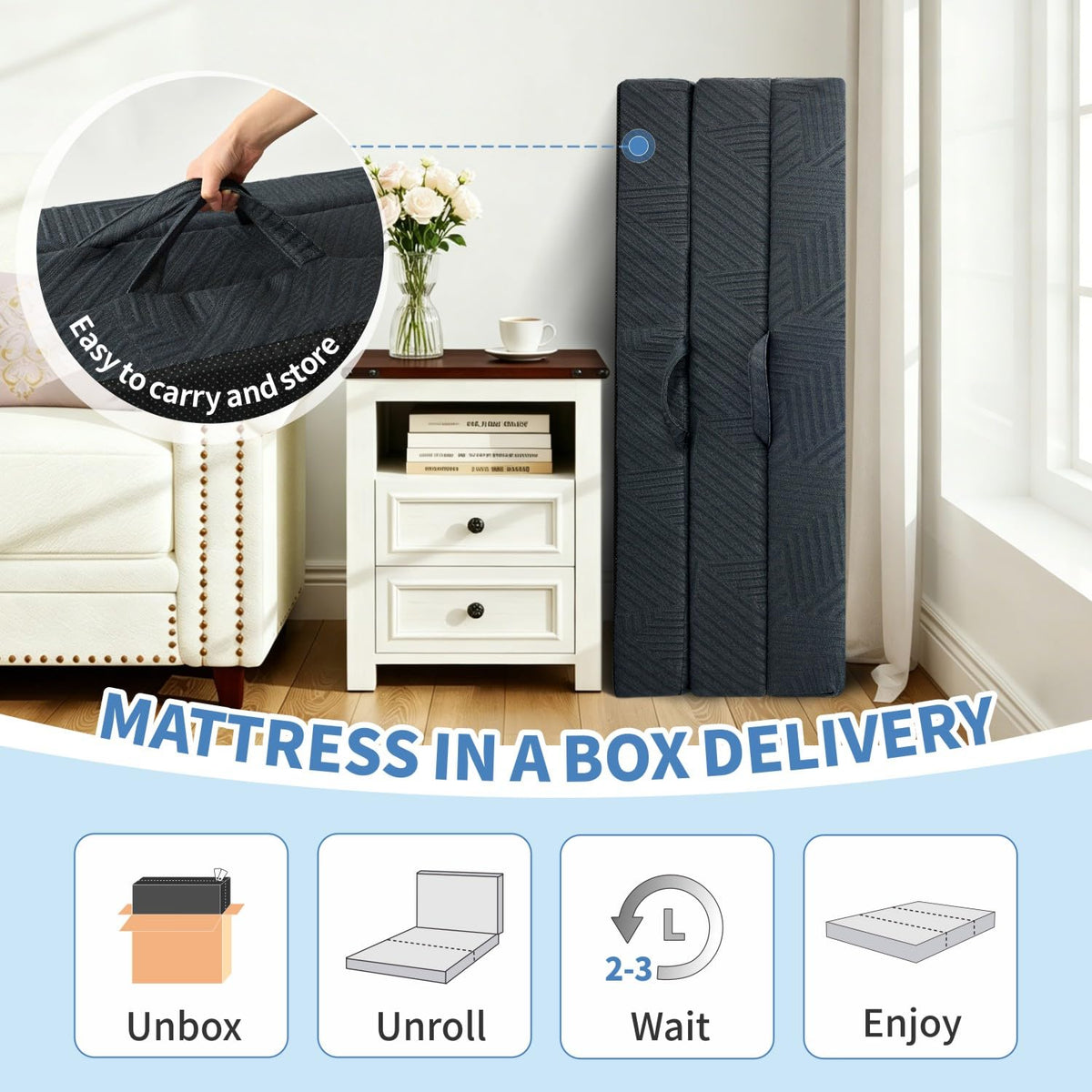 6 Inch Foldable Memory Foam Mattress Queen Size T15529