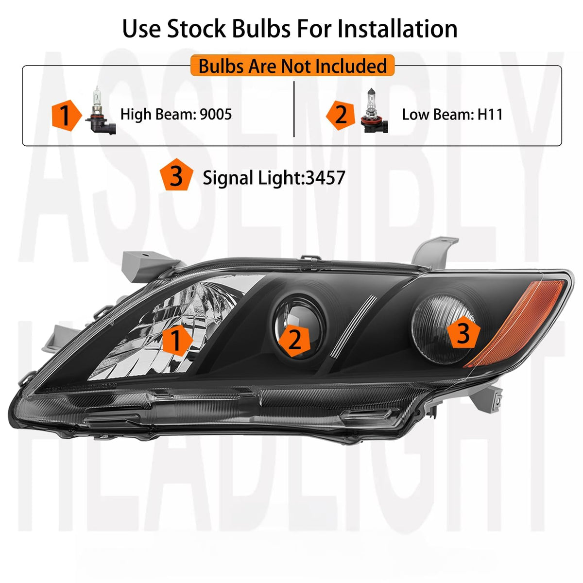2PCS Black Housing Clear Lens Headlight Assembly Set T909