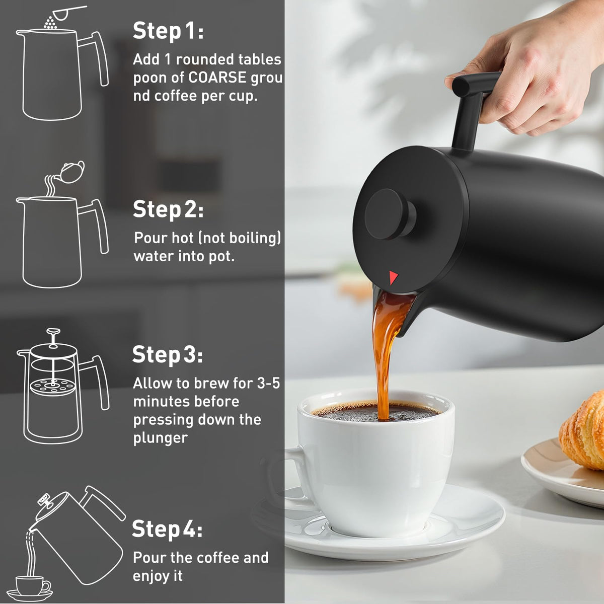 50oz Stainless Steel Insulated French Press Coffee Maker N947