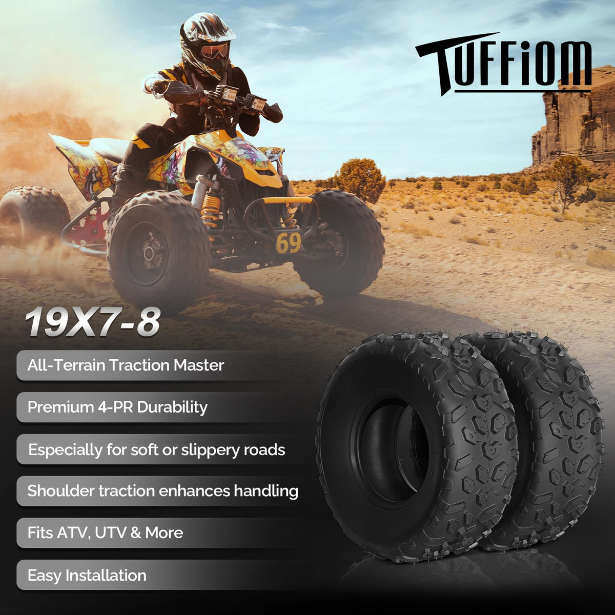 19x7-8 Tubeless ATV UTV Tires Set of 2 O234