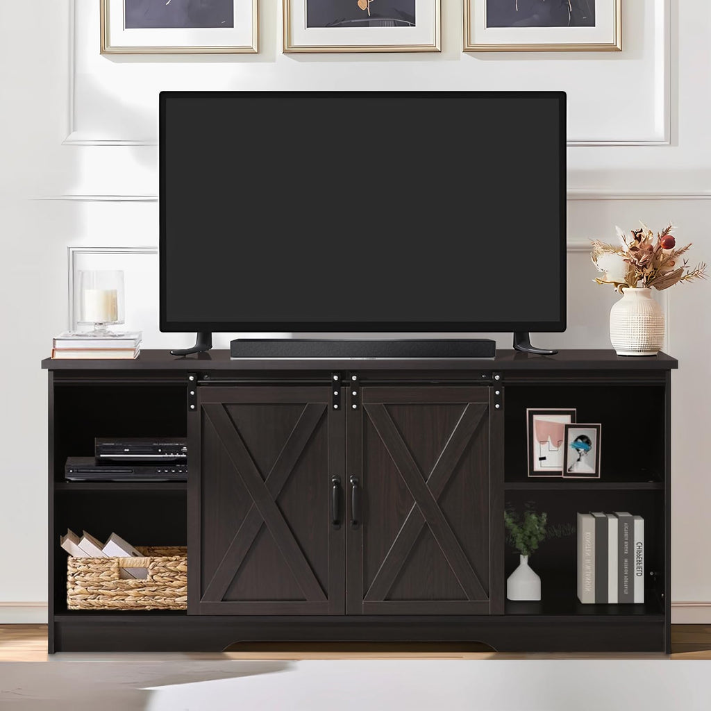 65 Inch TV Stand with Sliding Barn Doors G7382