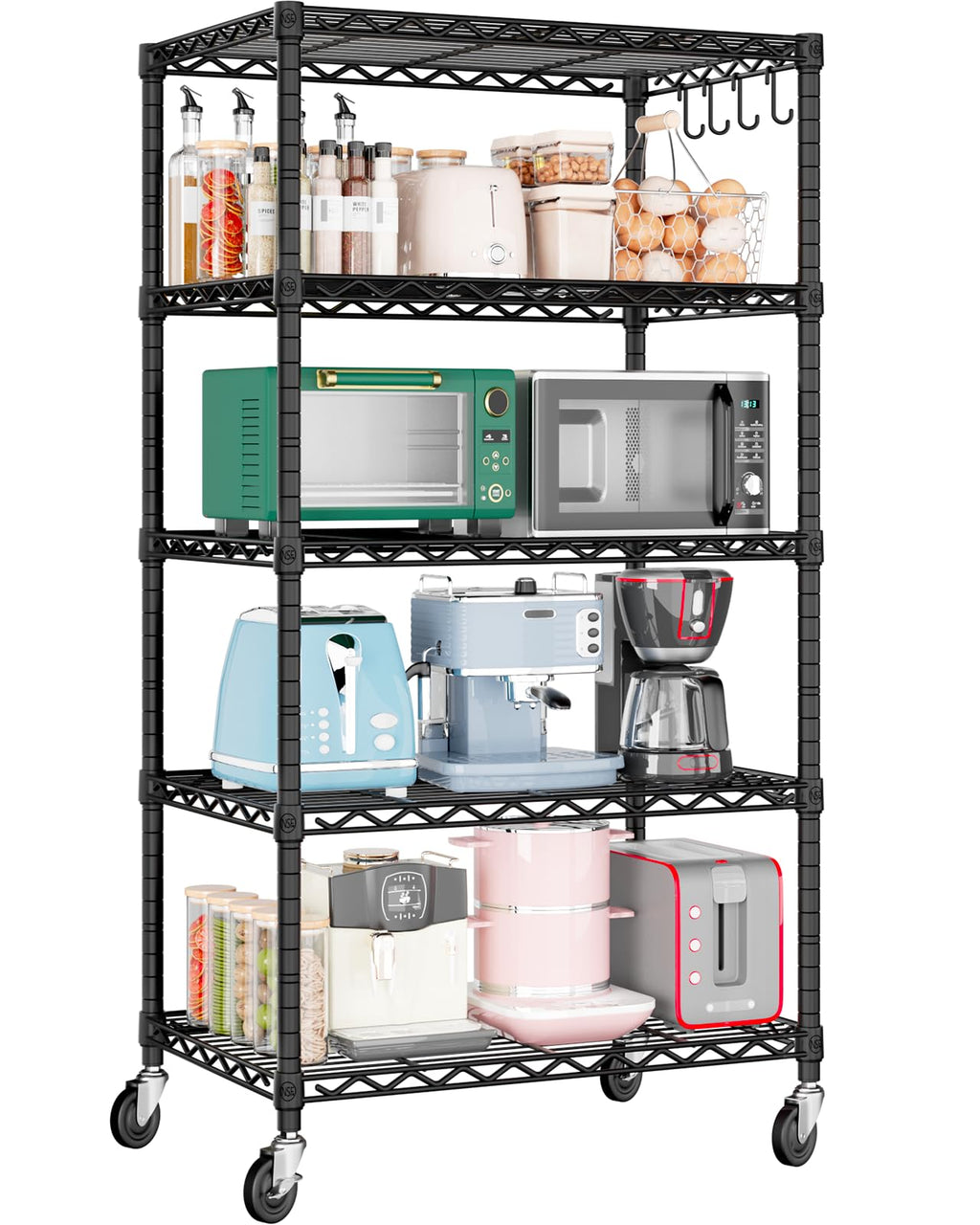 Wire Storage Rack with Wheels Metal Shelving B87396