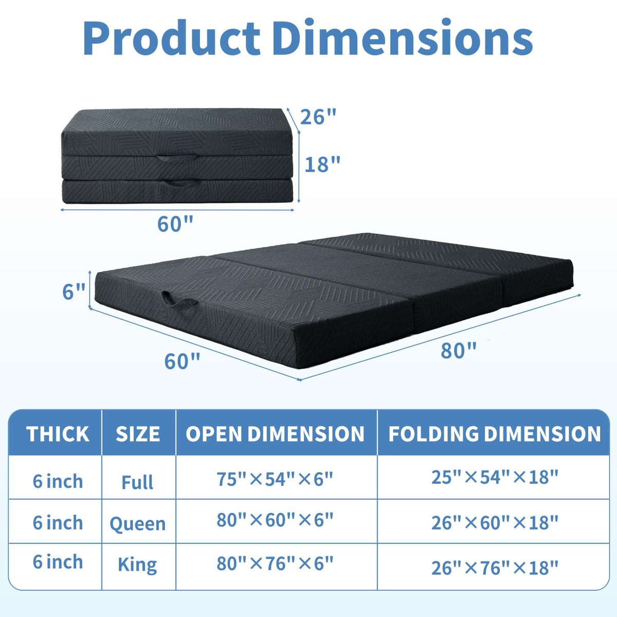 6 Inch Foldable Memory Foam Mattress Queen Size T15529