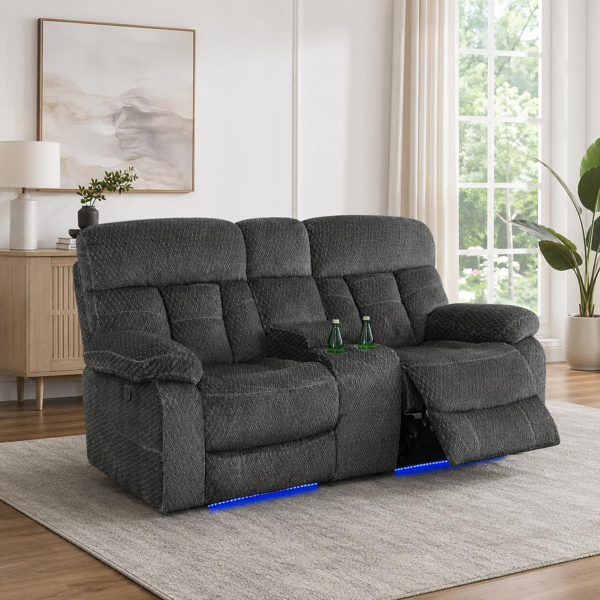 Gray Wool 3 Piece Power Reclining Sofa Set with USB Ports and LED Lights F704146
