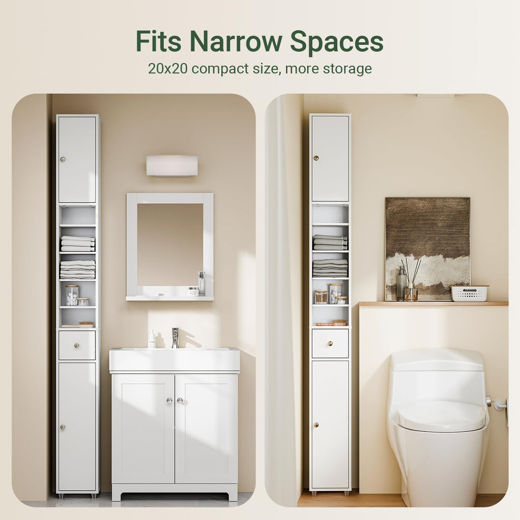 Narrow White Bathroom Storage Cabinet M3641
