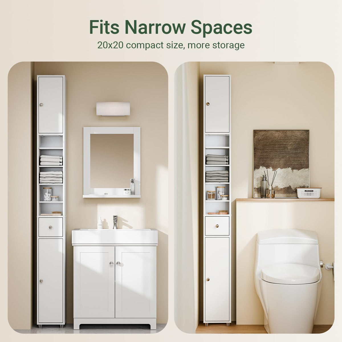 Narrow White Bathroom Storage Cabinet M3641