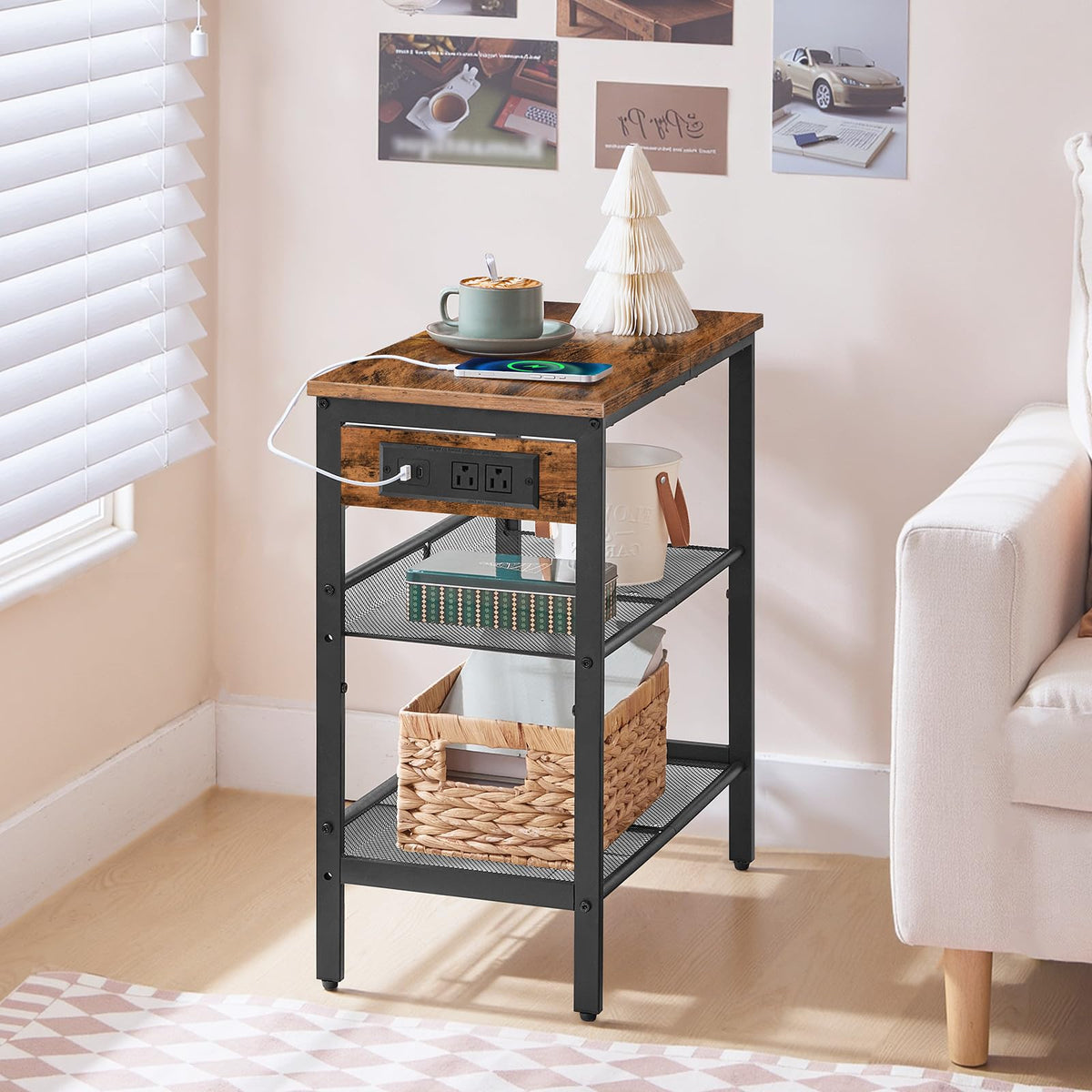 3-Tier Narrow End Table with Charging Station B20999